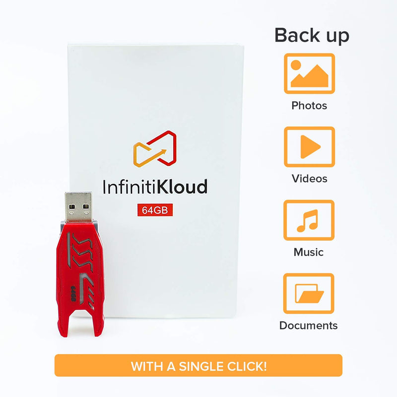 Infiniti Kloud 128GB USB3.0 Flash Drive One-Click Backup (Mac and PC Compatible)